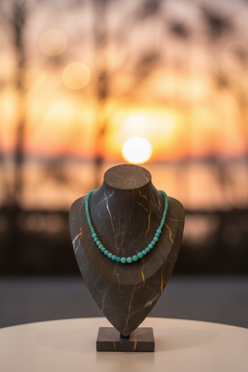 Collier amazonite - fond sunset romantique