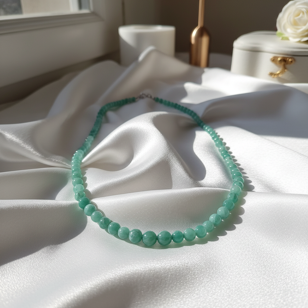Collier aventurine - Satin blanc