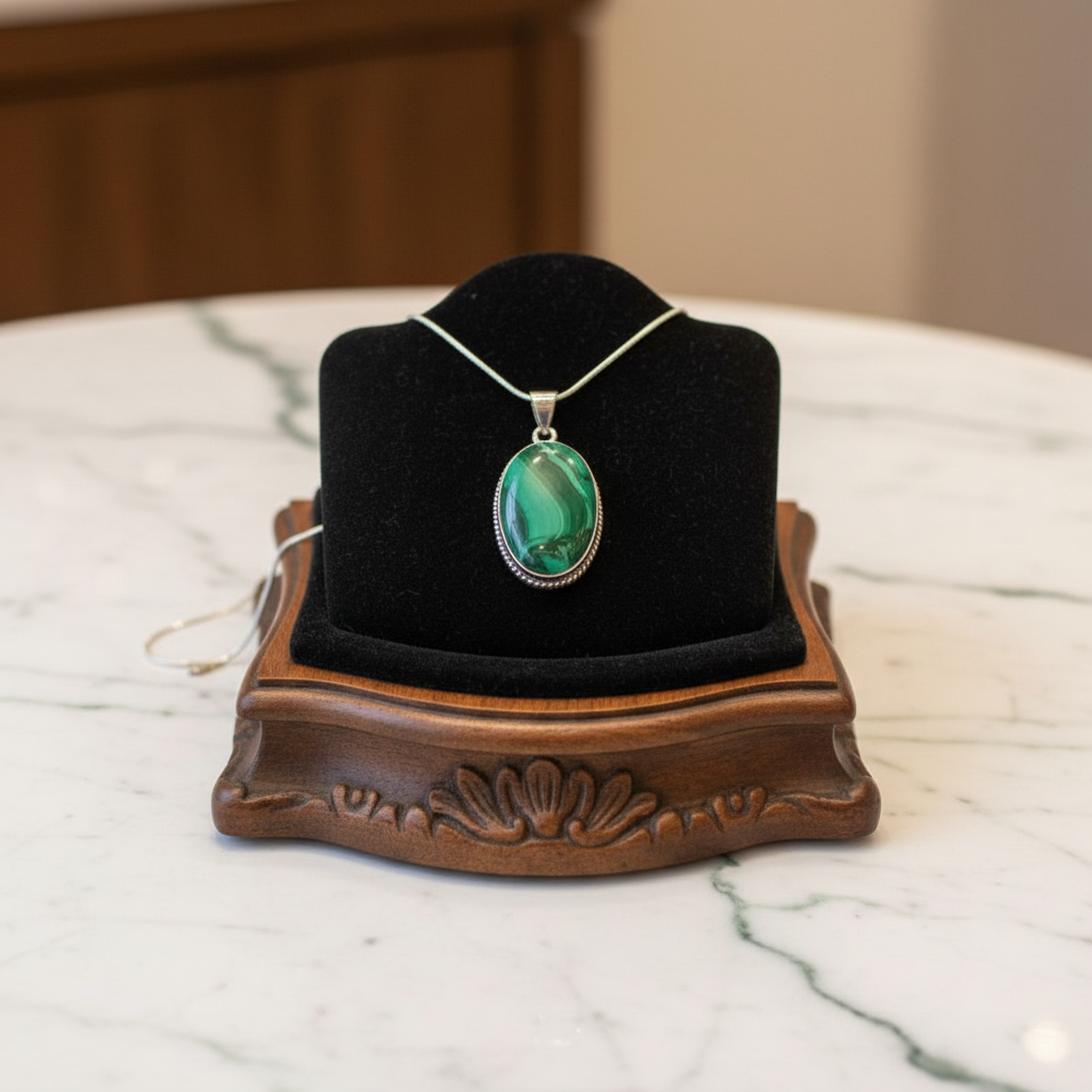 Collier malachite marbre blanc