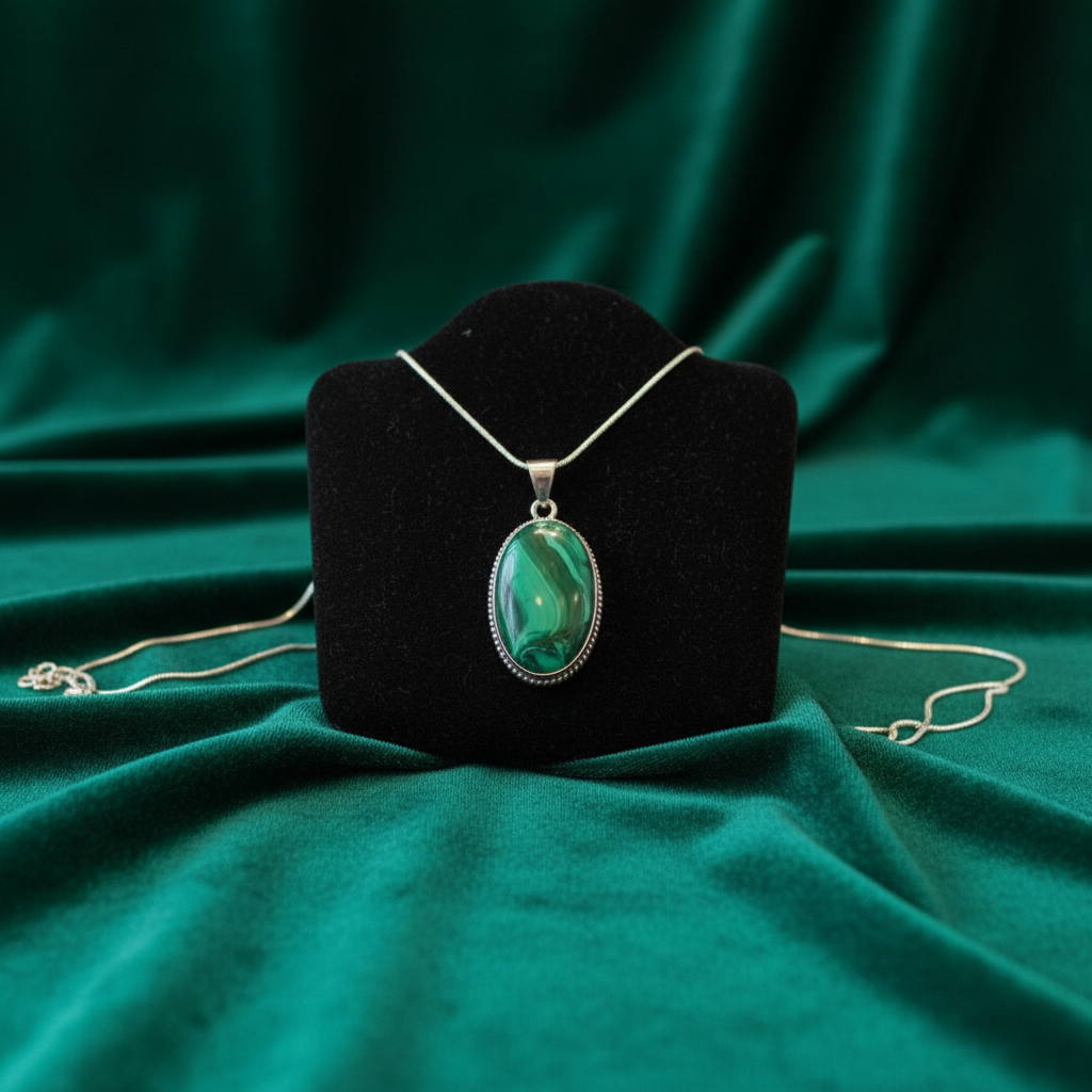 Collier malachite velours émeraude