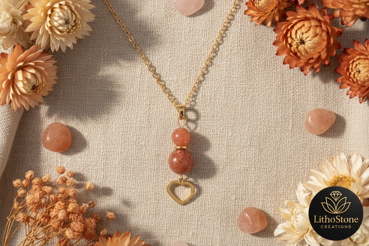 Collier pierre de soleil lin beige