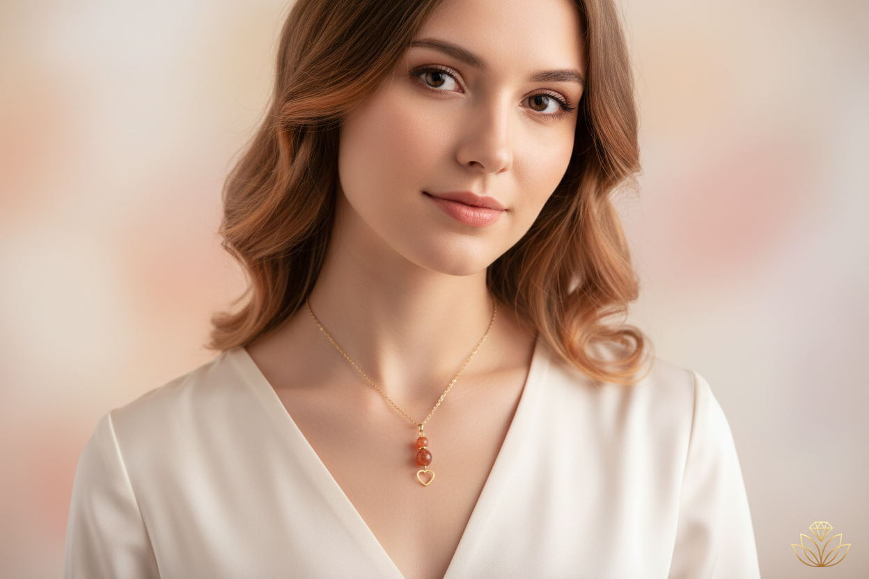 Femme collier pierre de soleil sophistiqué