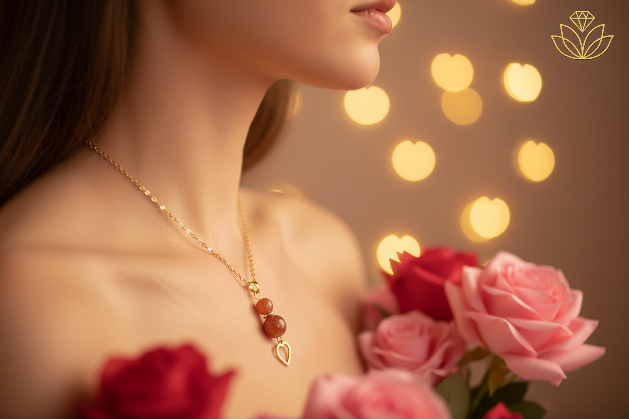 Femme collier Saint-Valentin profil