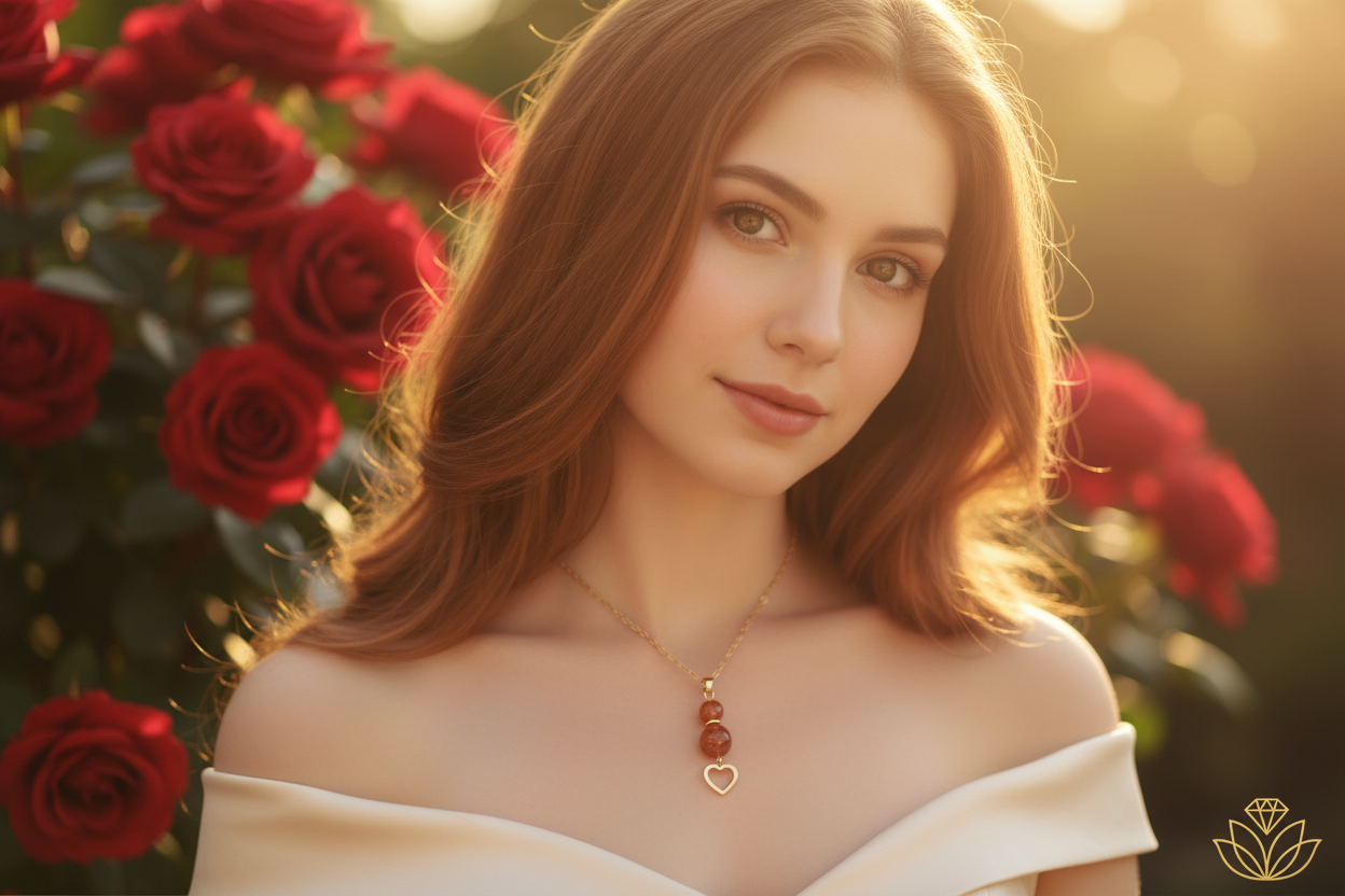 Femme collier Saint-Valentin roses