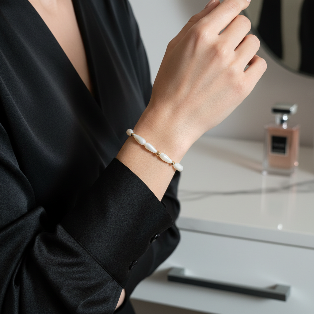 Femme sophistiquée avec bracelet nacre