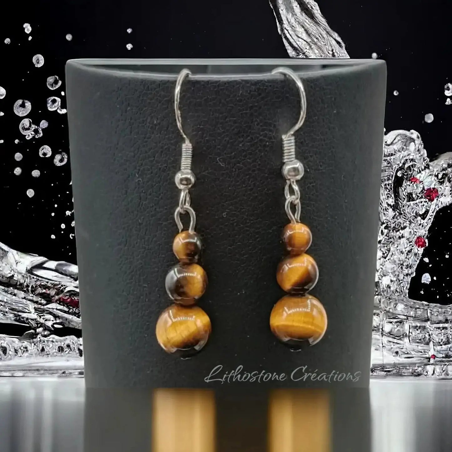 Boucles d’Oreilles Femme Œil de Tigre – Confiance & Protection | Bijou Fait Main Lithostone Creations