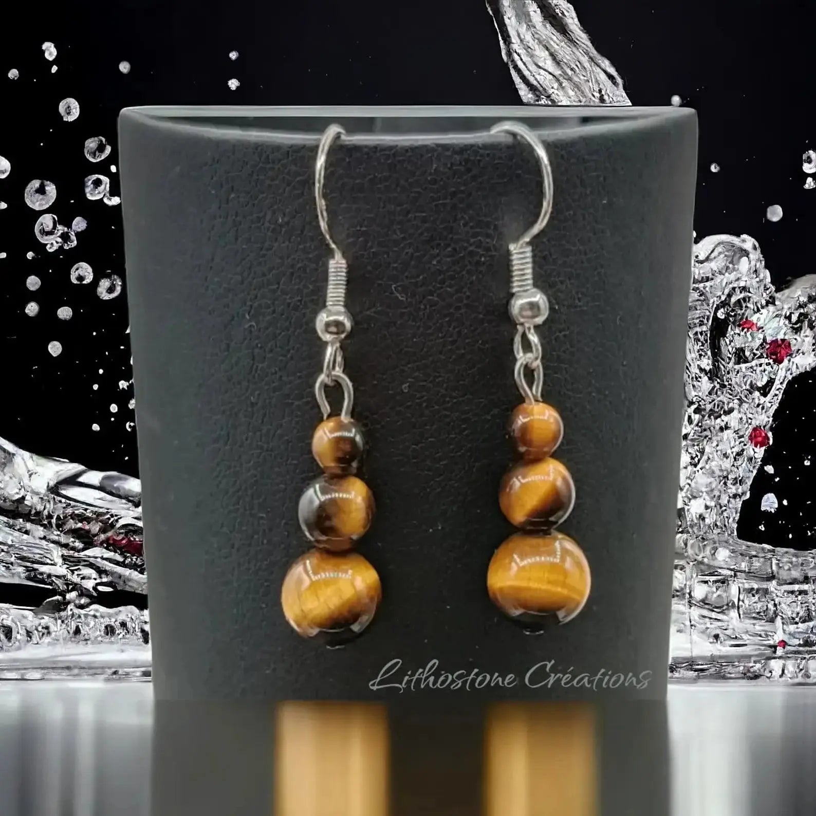 Boucles d’Oreilles Femme Œil de Tigre – Confiance & Protection | Bijou Fait Main Lithostone Creations
