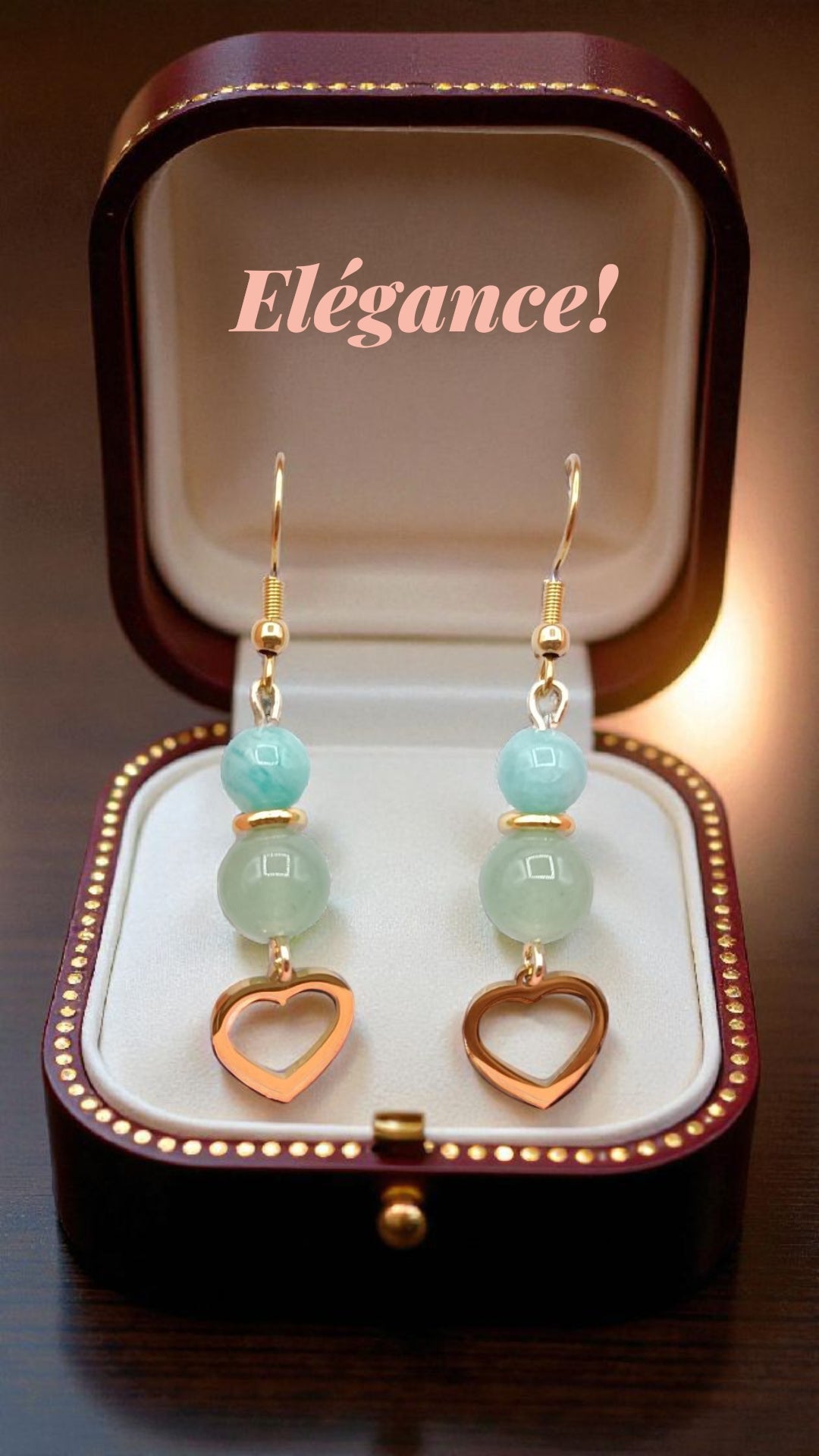 Boucles d’oreilles en Aventurine & Amazonite – Cœur doré & Harmonie intérieure