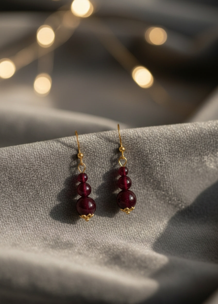 Boucles d’Oreilles Grenat – Vitalité & Ancrage - Pierres Naturelles - Fait Main