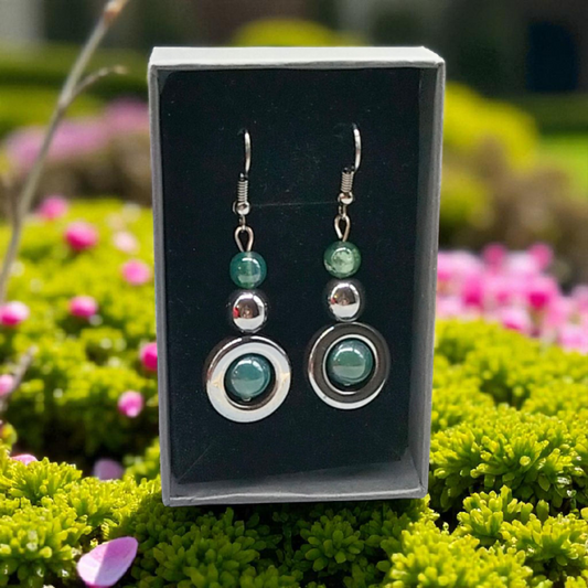 Boucles d'Oreilles Agate Mousse & Hématite - Ancrage & Équilibre - Pierres Naturelles Fait Main