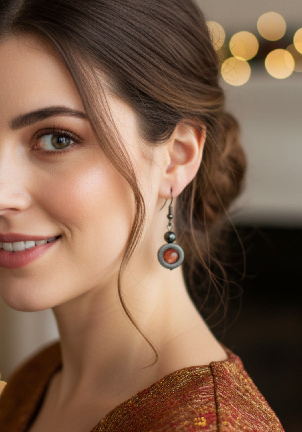 Boucles d’oreilles Pierre de Soleil & cercle en hématite – Éclat naturel & équilibre intérieur