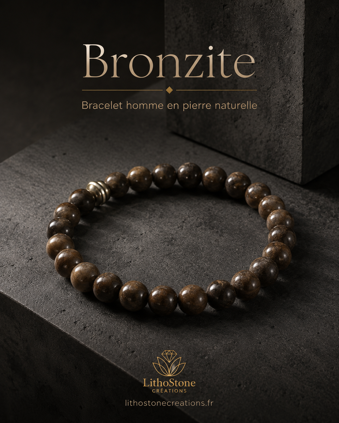 Bracelet Homme Bronzite – Pierre Naturelle Fait Main