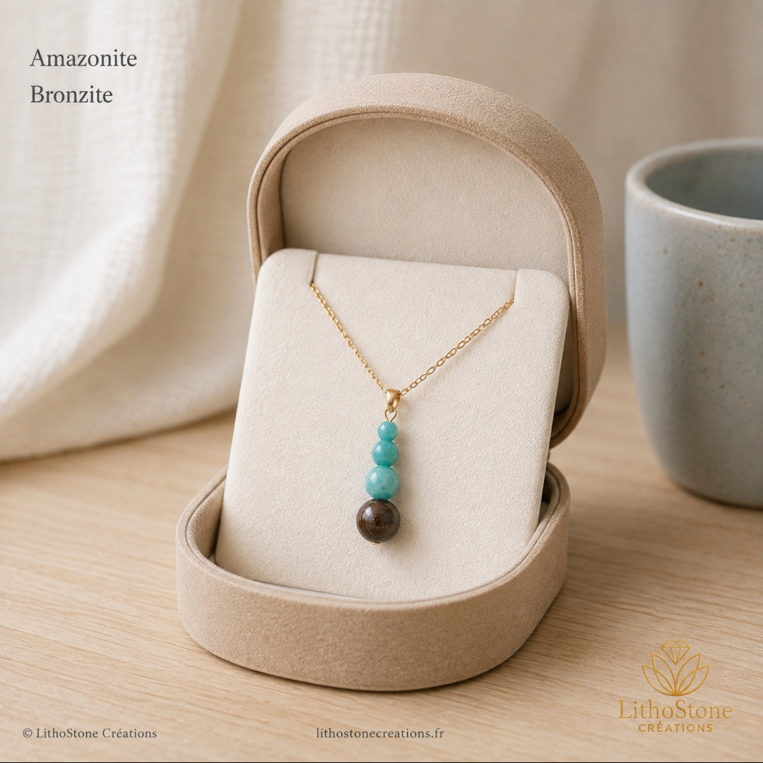 Collier Amazonite & Bronzite - Pierre Naturelle - Lithostone Creations