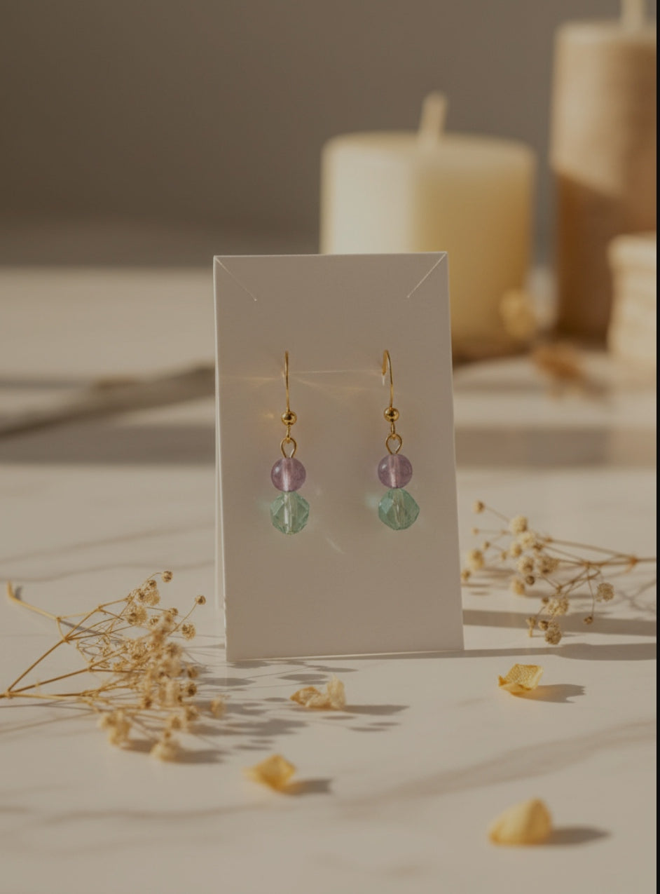 Boucles d’Oreilles Fluorite & Améthyste – Clarté & Sérénité - Pierres Naturelles - Fait Main