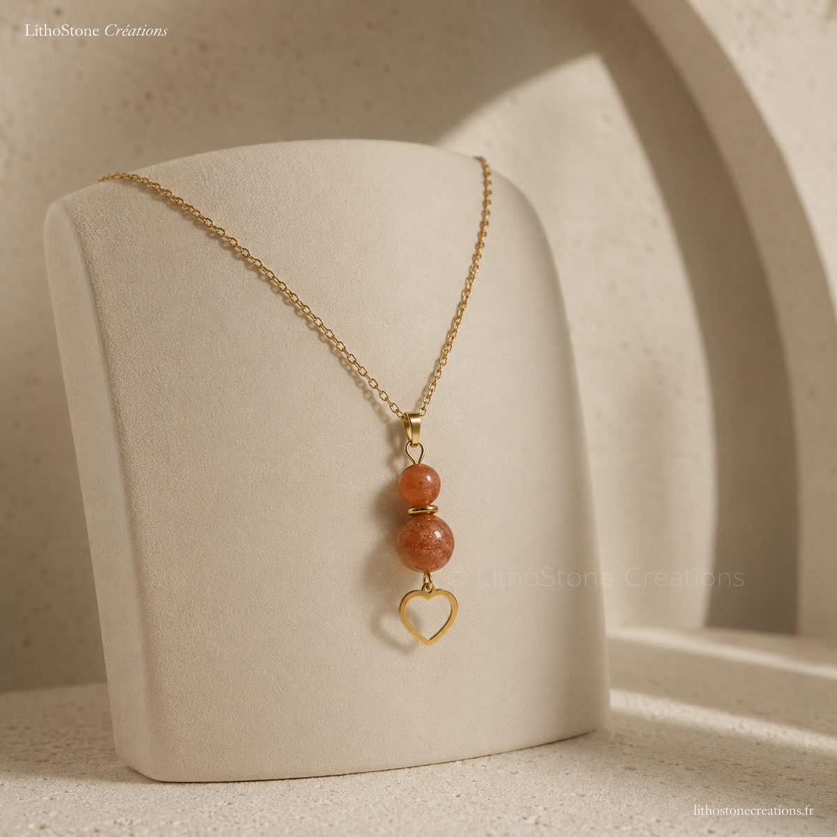 Collier Pierres de Soleil & Cœur Acier - Lithostone