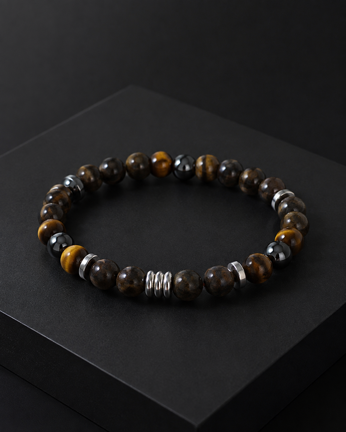 Bracelet Homme Bronzite, Œil de Tigre & Hématite - Force & Protection - Fait Main