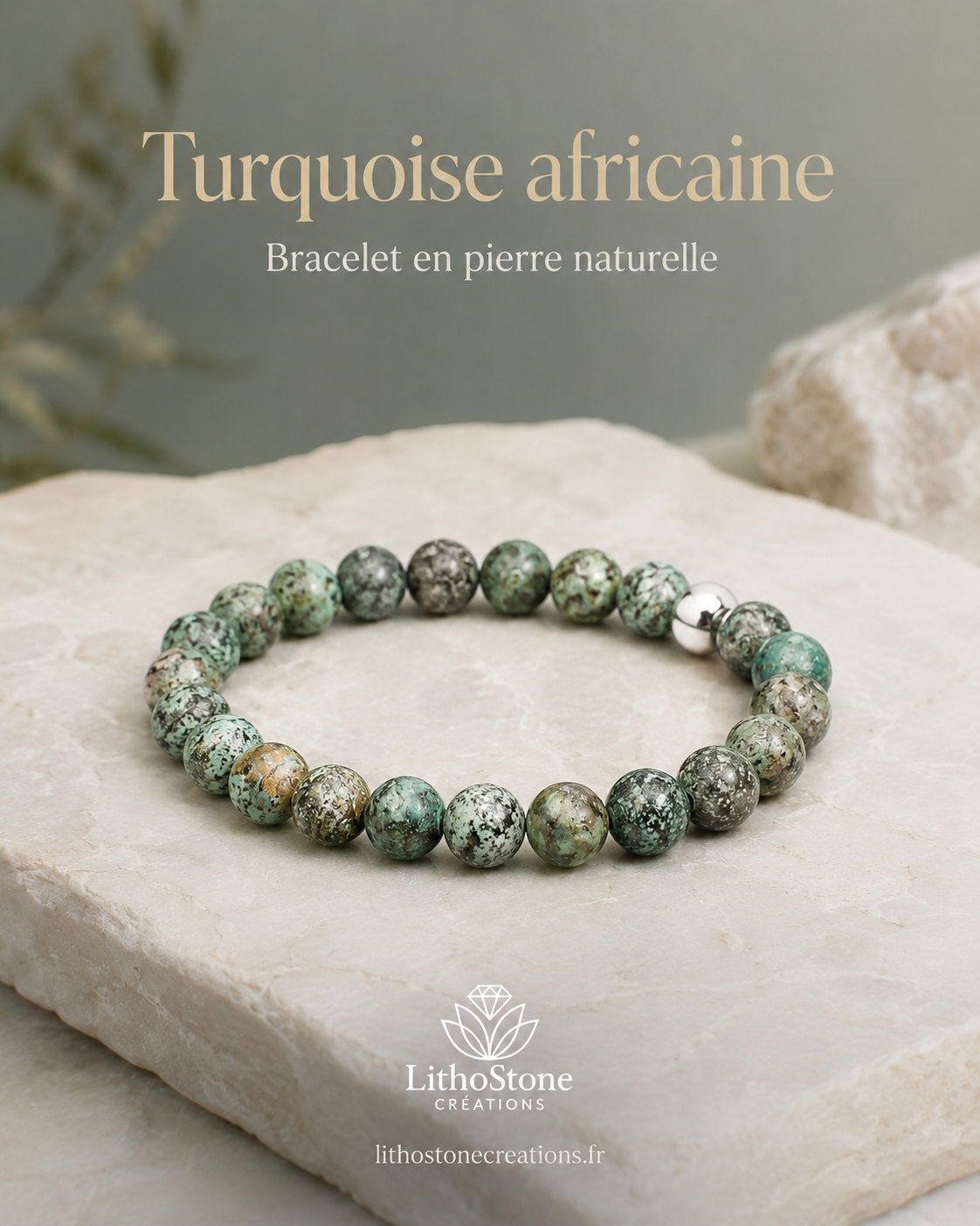 Bracelet Homme Turquoise Africaine - Stabilité & Confiance - Pierres Naturelles Fait Main