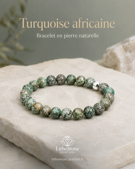 Bracelet Homme Turquoise Africaine - Stabilité & Confiance - Pierres Naturelles Fait Main