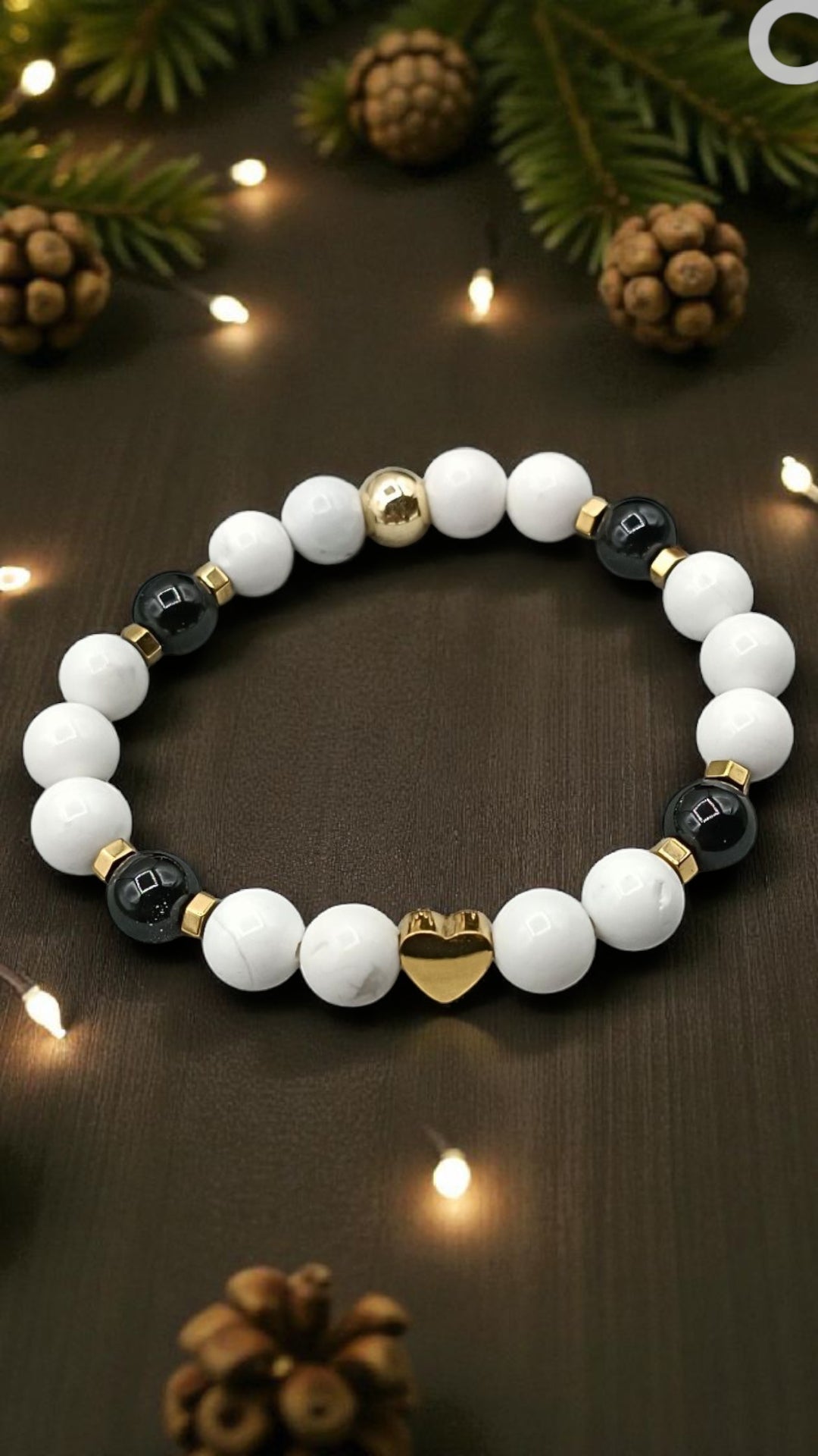Bracelet en Howlite & Agate Noire – Harmonie & Protection