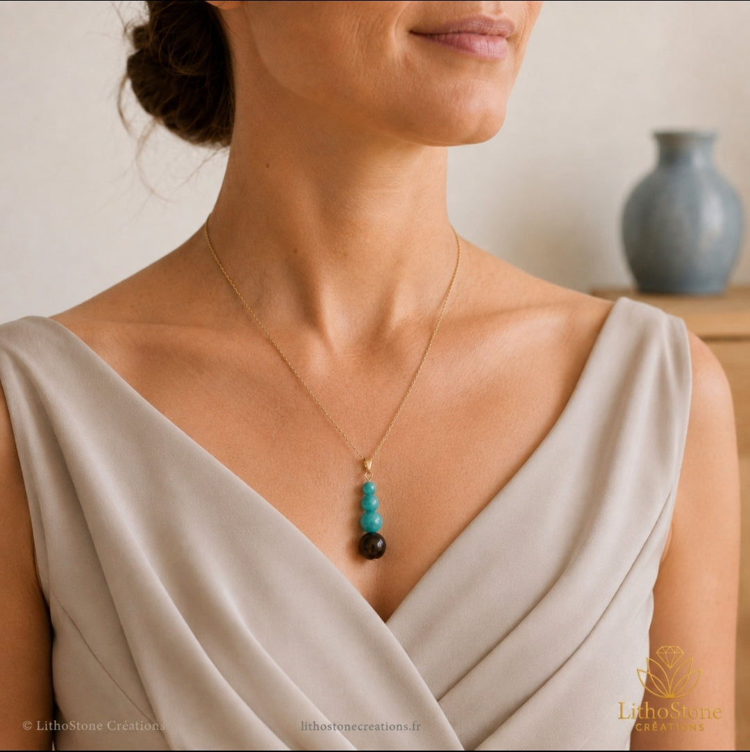 Collier Amazonite & Bronzite - Pierre Naturelle - Lithostone Creations