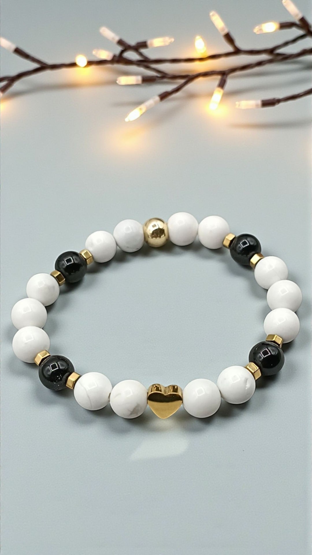 Bracelet en Howlite & Agate Noire – Harmonie & Protection