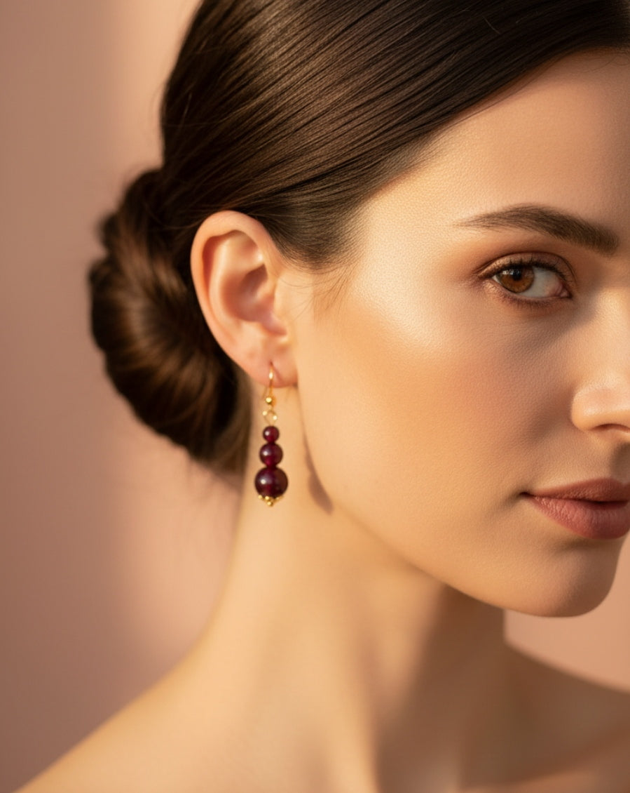 Boucles d’Oreilles Grenat – Vitalité & Ancrage - Pierres Naturelles - Fait Main