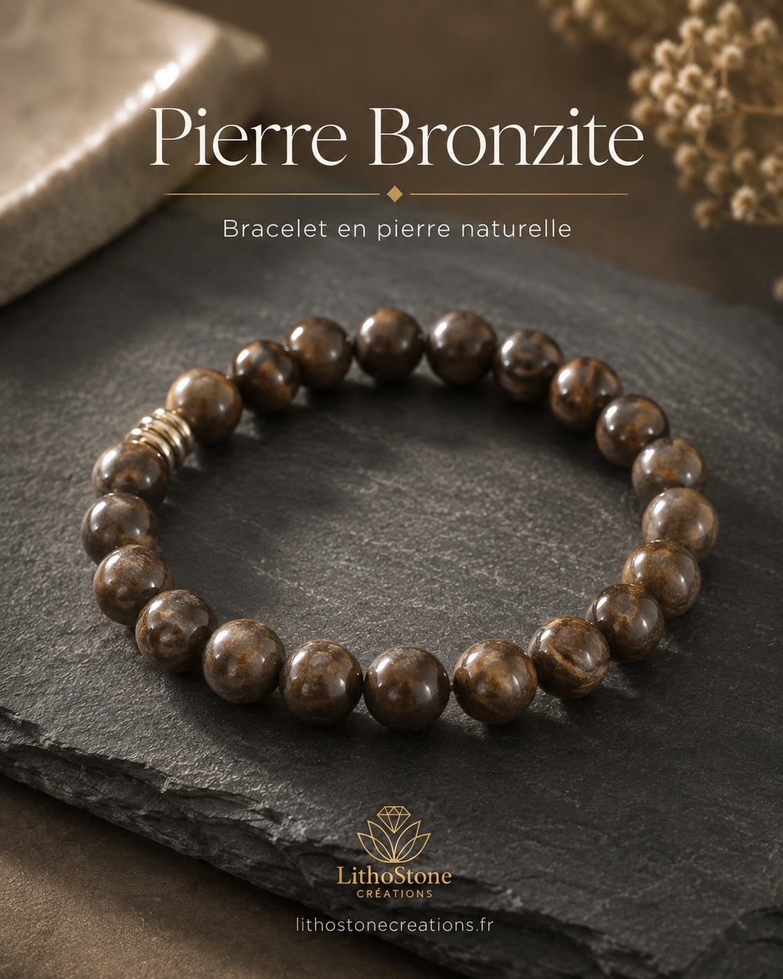 Bracelet Homme Bronzite – Pierre Naturelle Fait Main