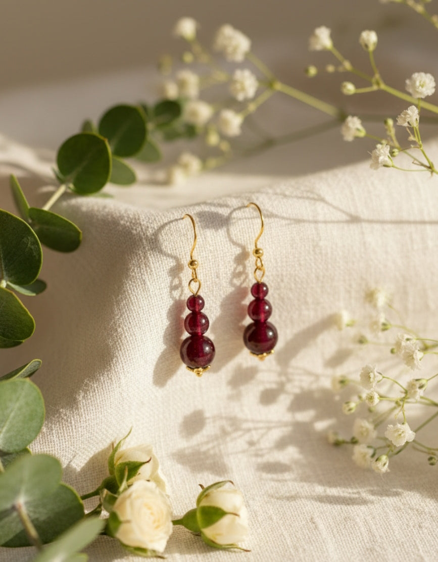 Boucles d’Oreilles Grenat – Vitalité & Ancrage - Pierres Naturelles - Fait Main