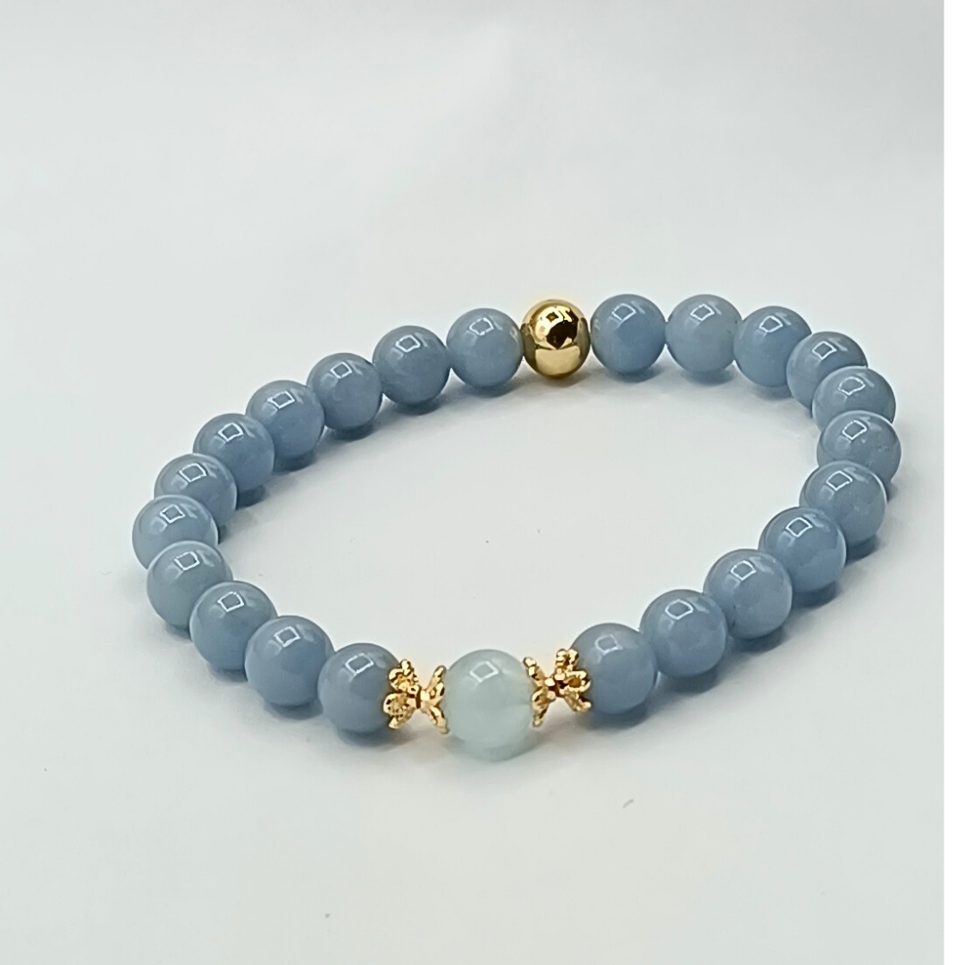 Bracelet en Angélite & Aigue-marine – Calme & Communication douce