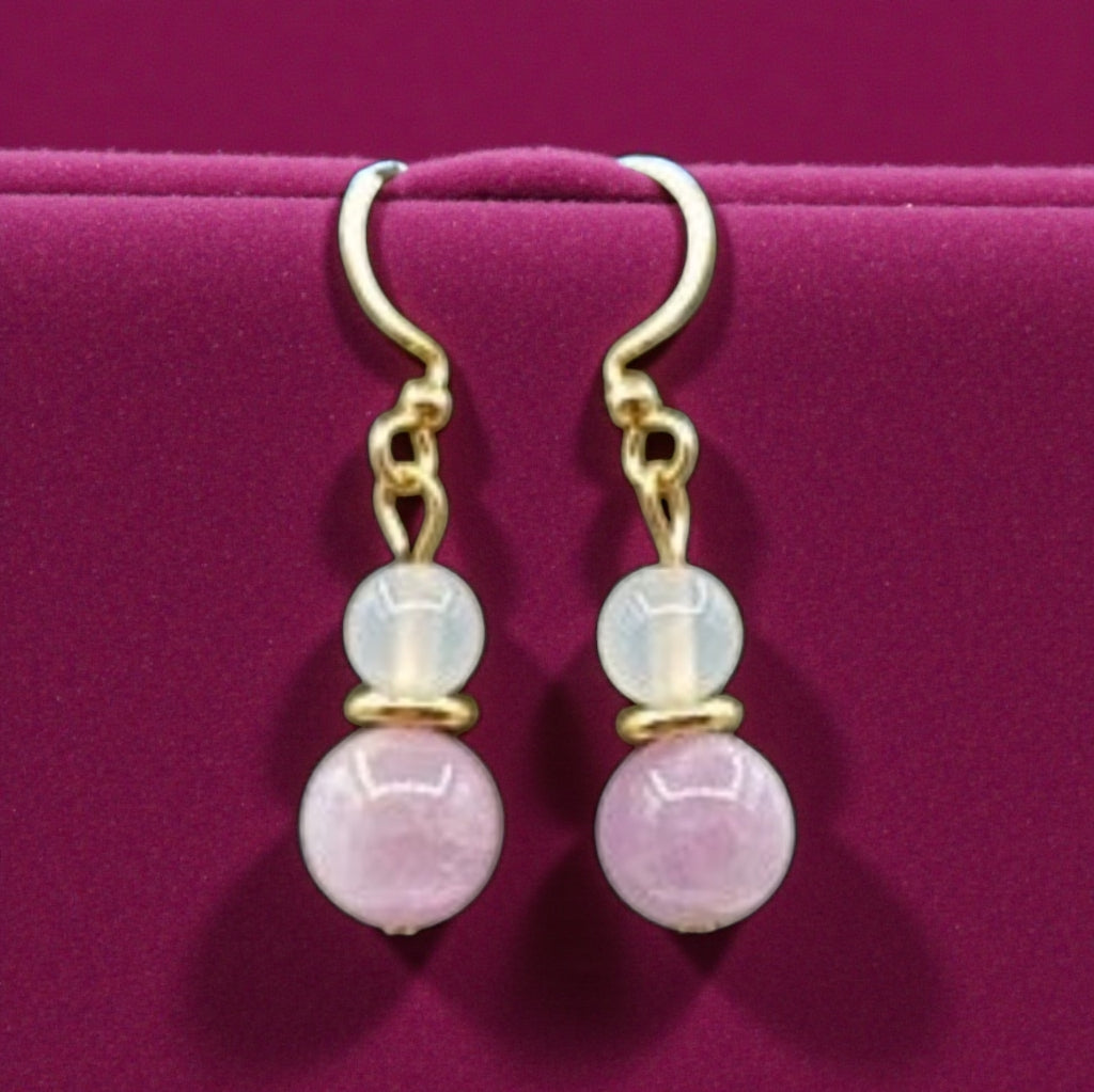 Boucles d’Oreilles -Kunzite & Agate Blanche – Douceur & Paix Intérieure | Pierres Naturelles - Fait main