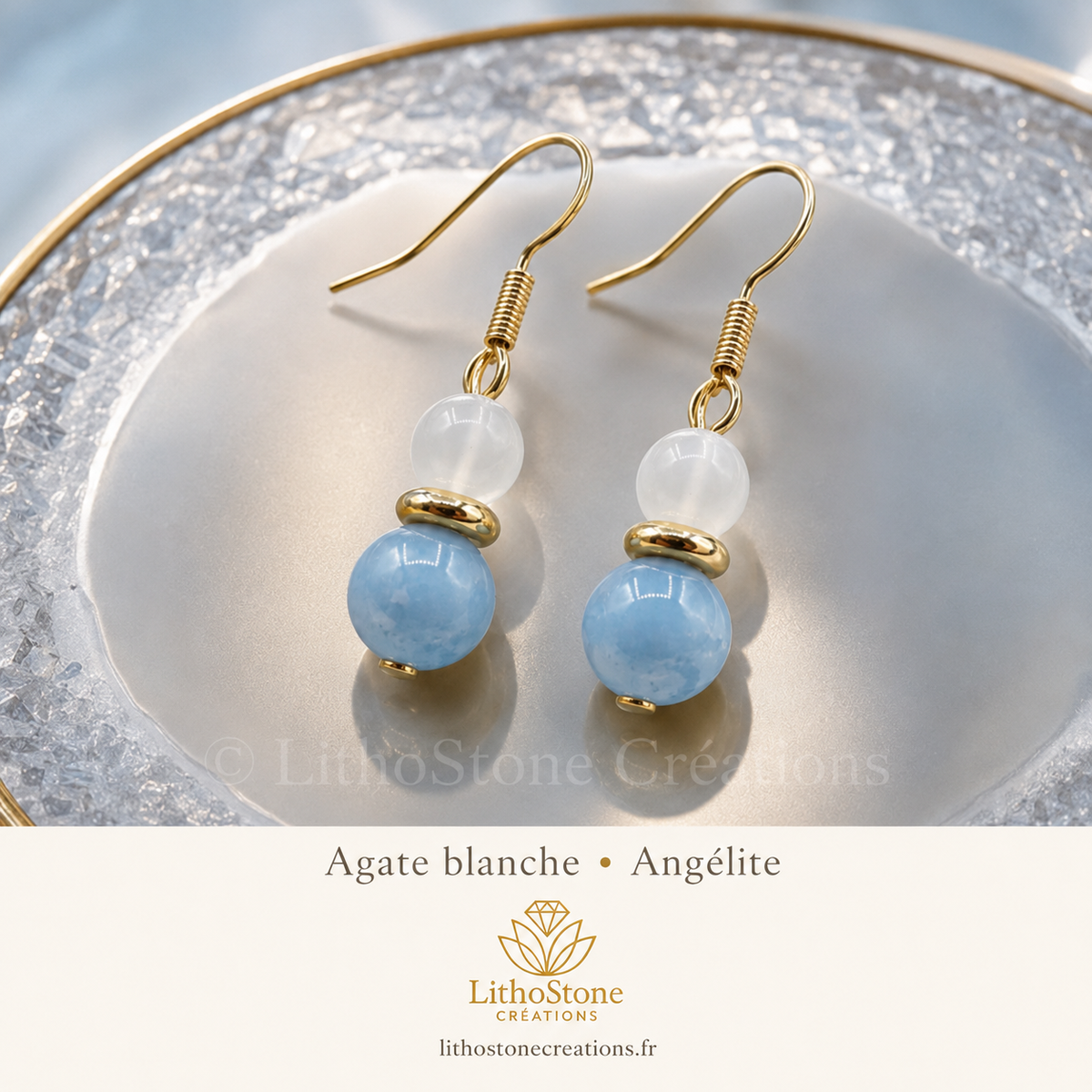 Boucles d'oreilles Angélite Agate blanche- Pierres Naturelles – Fait Main |-Lithostone Creations