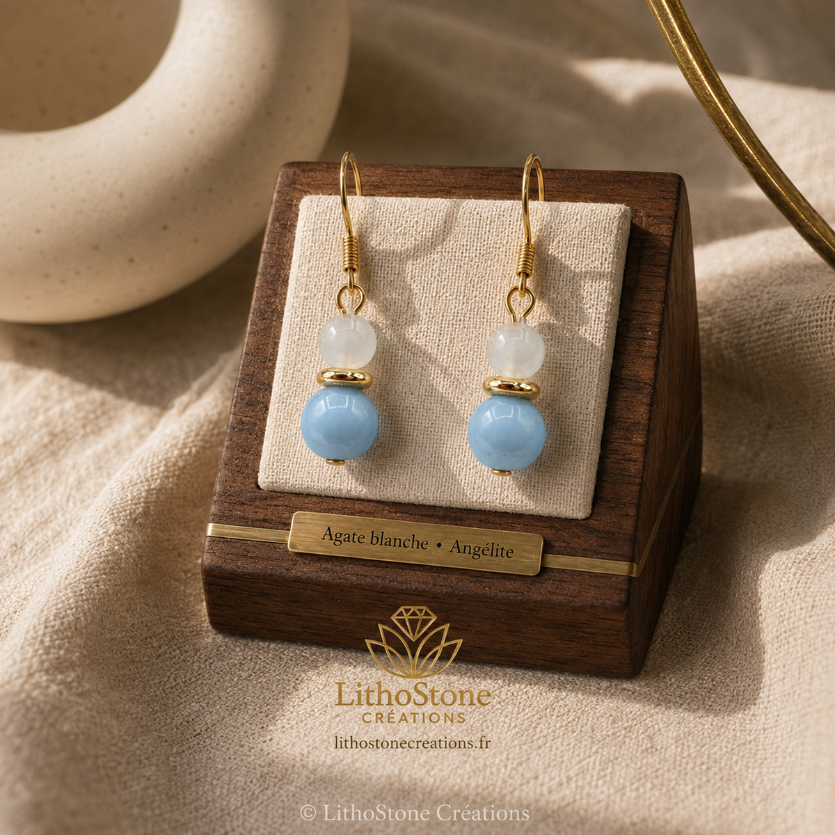 Boucles d'oreilles Angélite Agate blanche- Pierres Naturelles – Fait Main |-Lithostone Creations