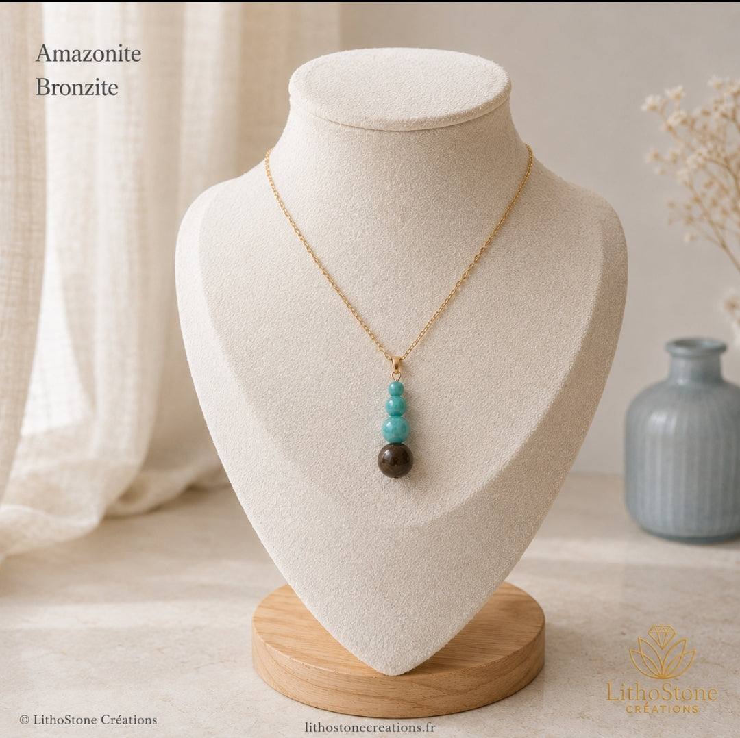 Collier Amazonite & Bronzite - Pierre Naturelle - Lithostone Creations