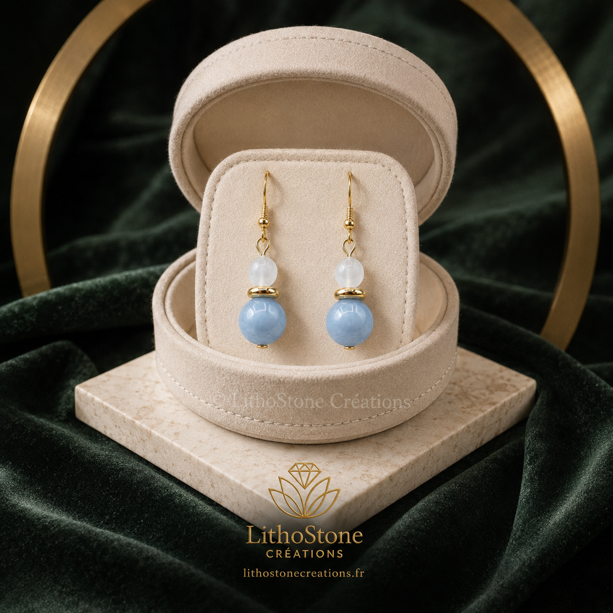 Boucles d'oreilles Angélite Agate blanche- Pierres Naturelles – Fait Main |-Lithostone Creations
