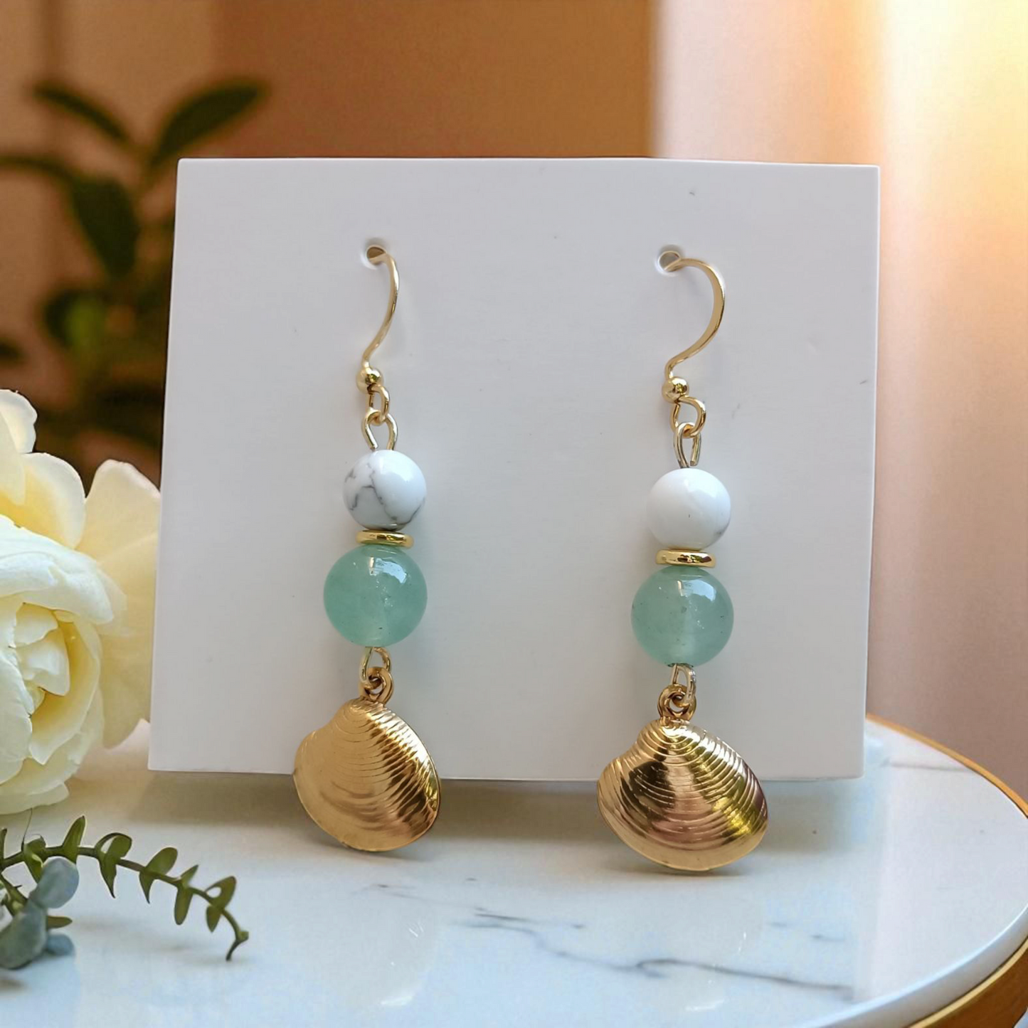 Boucles d’oreilles Howlite & Aventurine – Douceur & Harmonie naturelle