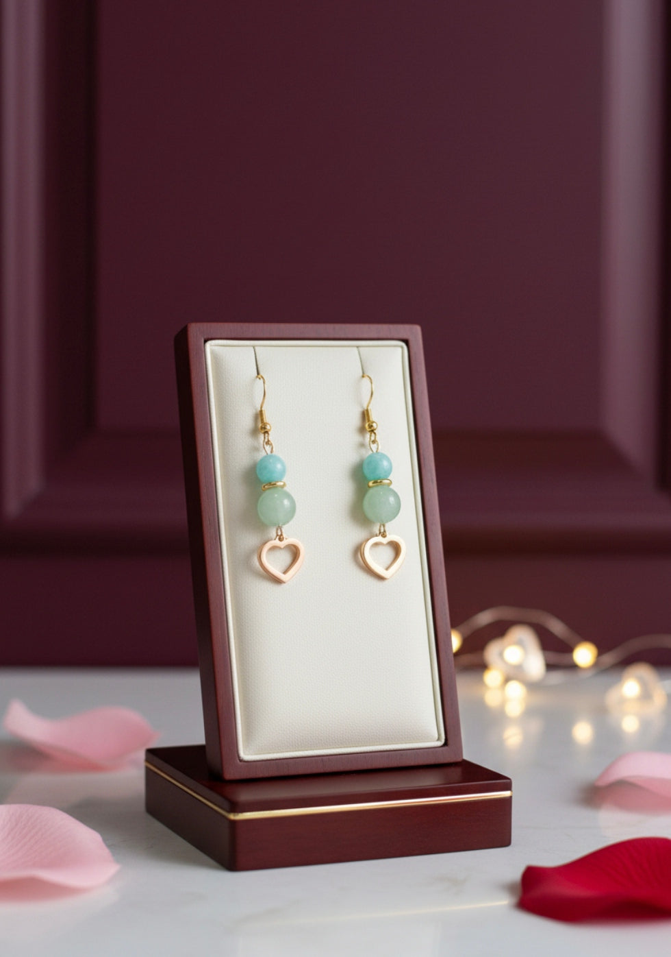 Boucles d’oreilles en Aventurine & Amazonite – Cœur doré & Harmonie intérieure