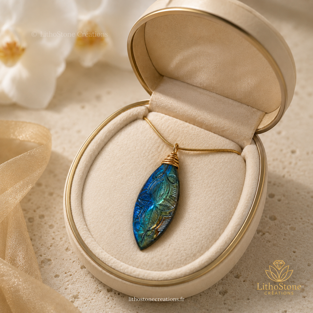 Collier en Labradorite Naturelle Sculptée – Pièce Unique