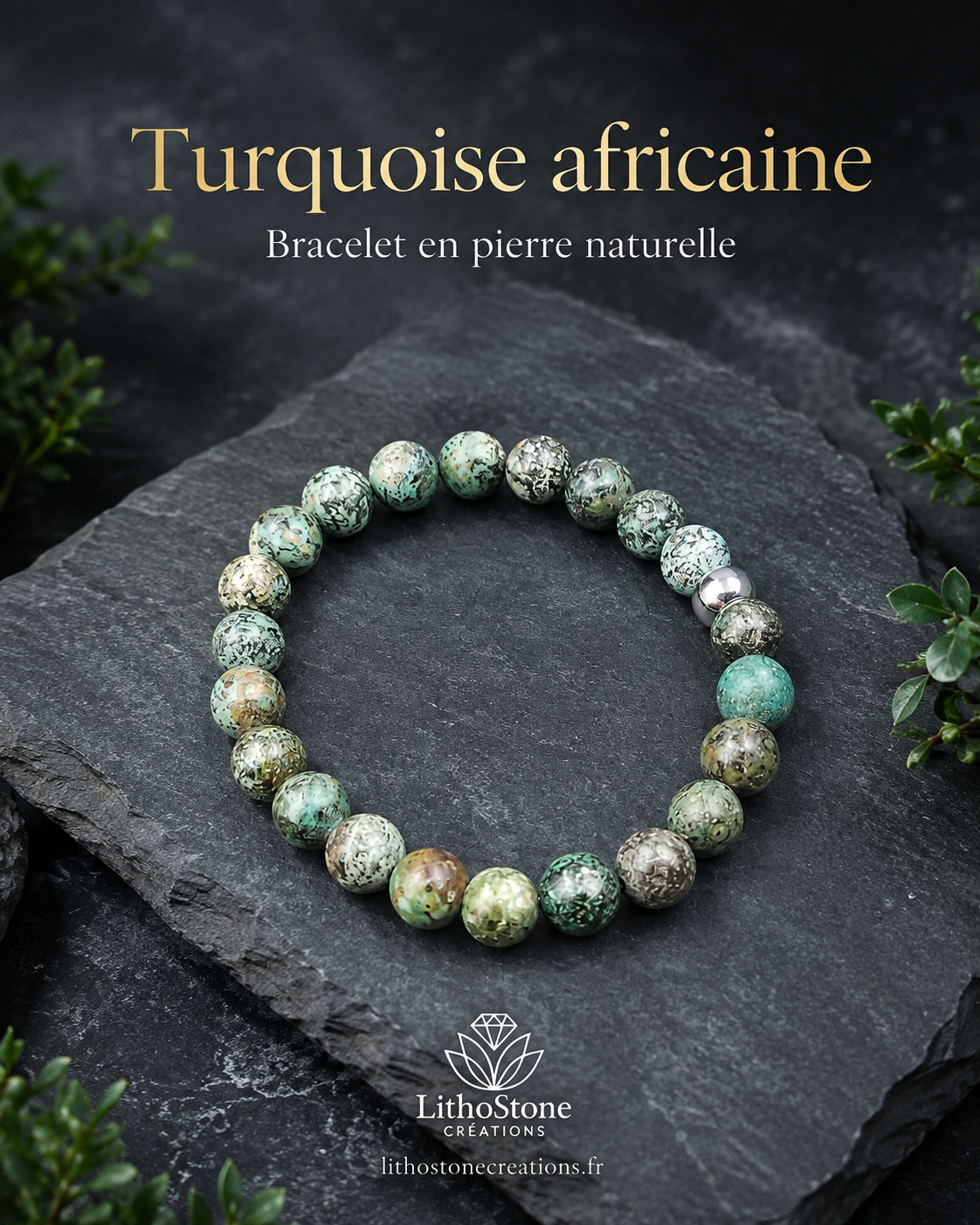 Bracelet Homme Turquoise Africaine - Stabilité & Confiance - Pierres Naturelles Fait Main