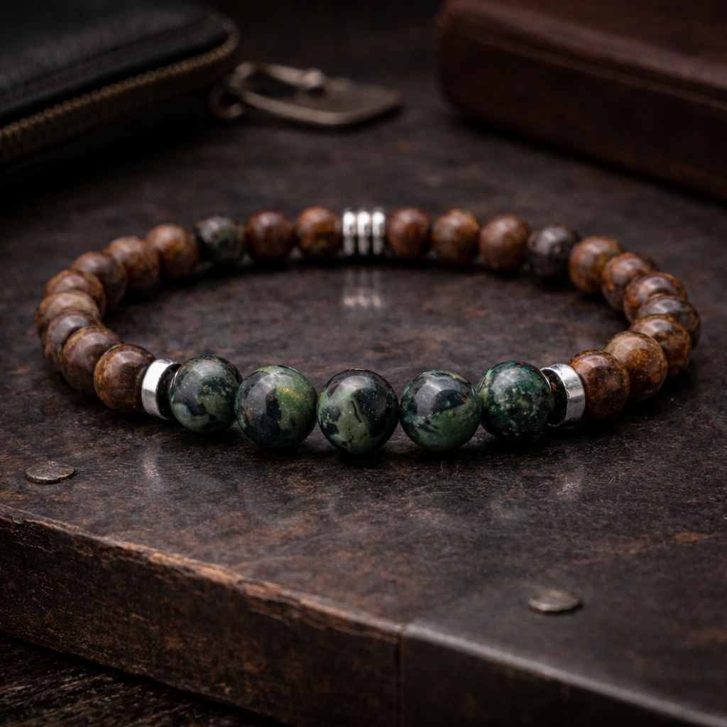 Bracelet Homme en Bronzite & Jaspe Kambaba – Stabilité & Force intérieure