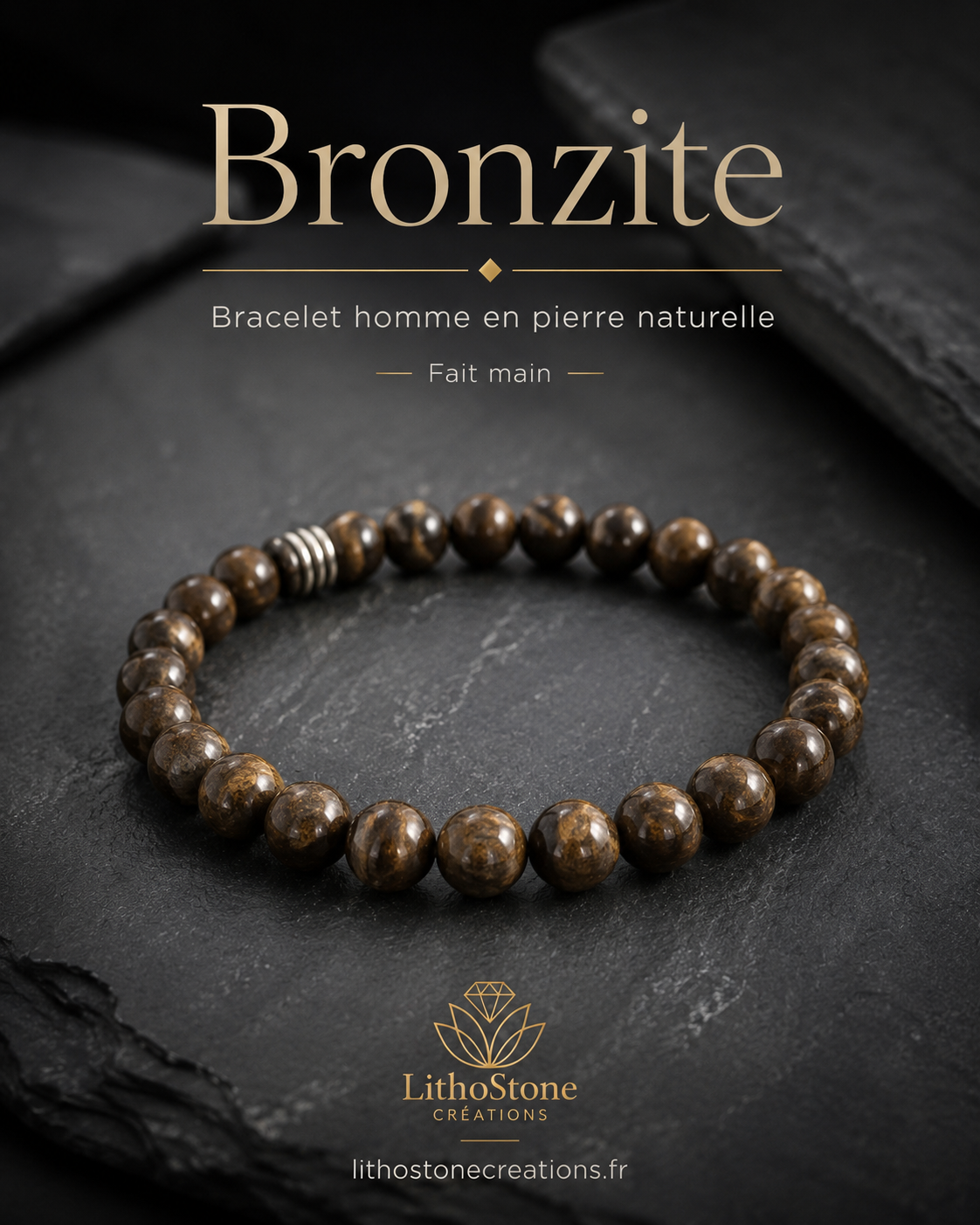 Bracelet Homme Bronzite – Pierre Naturelle Fait Main
