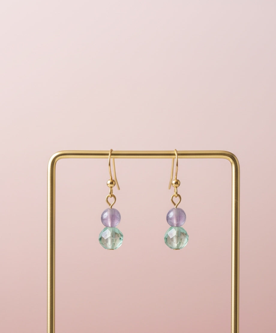 Boucles d’Oreilles Fluorite & Améthyste – Clarté & Sérénité - Pierres Naturelles - Fait Main