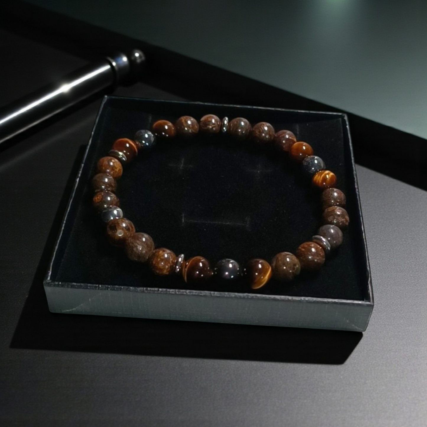 Bracelet Homme Bronzite, Œil de Tigre & Hématite - Force & Protection - Fait Main