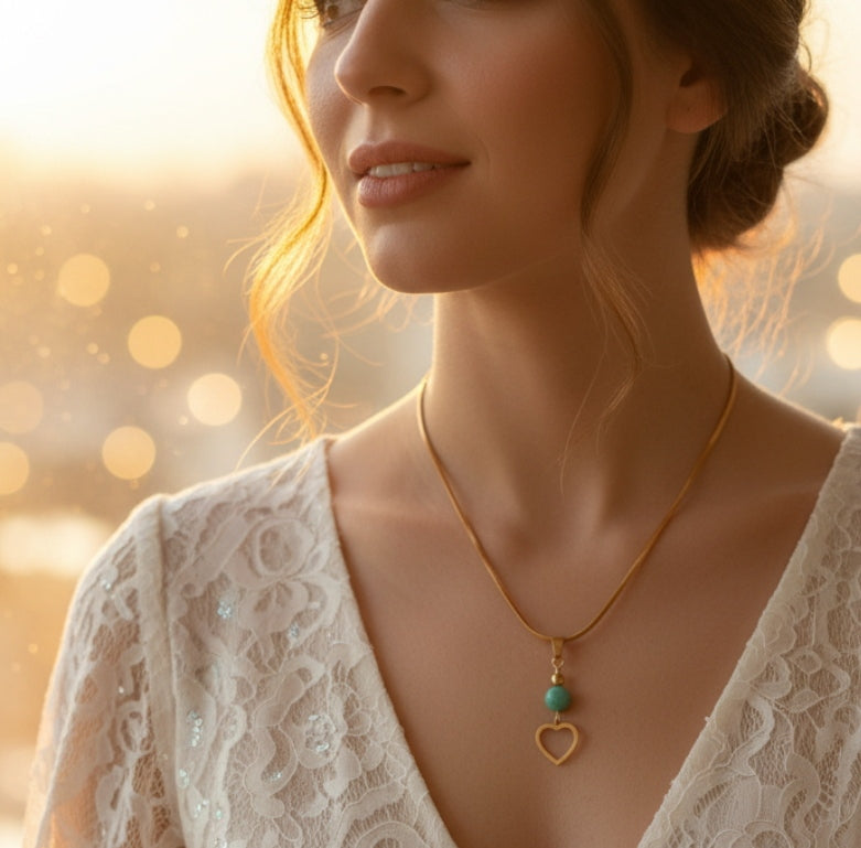 Collier Amazonite & Cœur – Apaisement & Harmonie | Lithostone Créations
