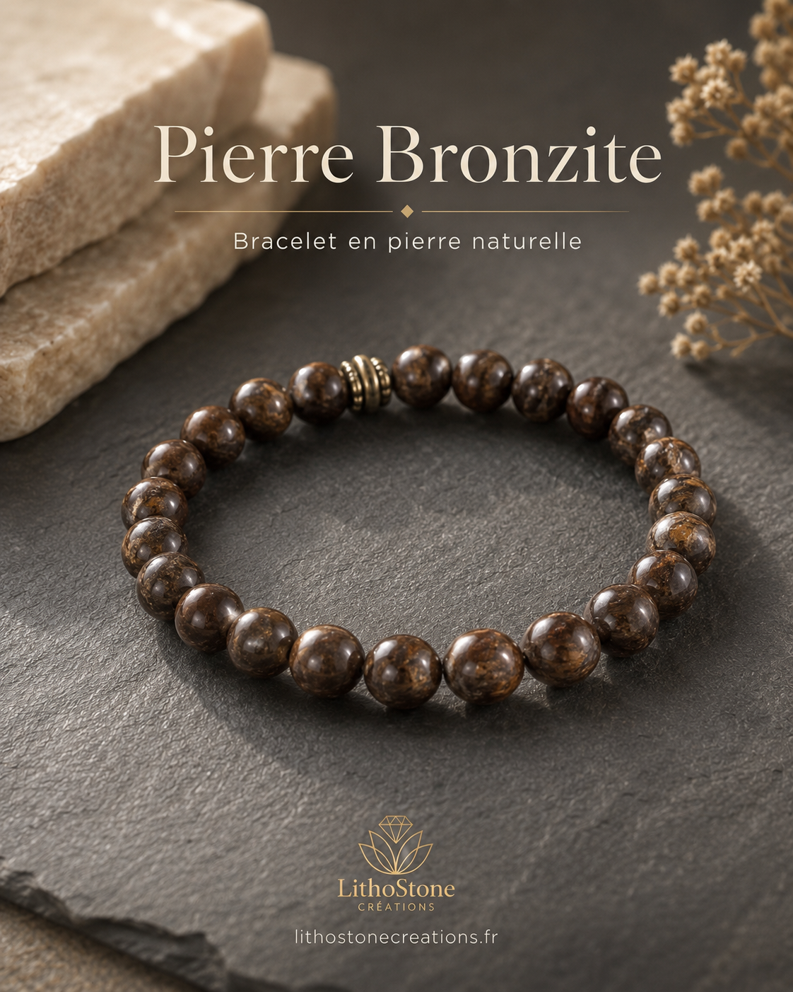 Bracelet Homme Bronzite – Pierre Naturelle Fait Main