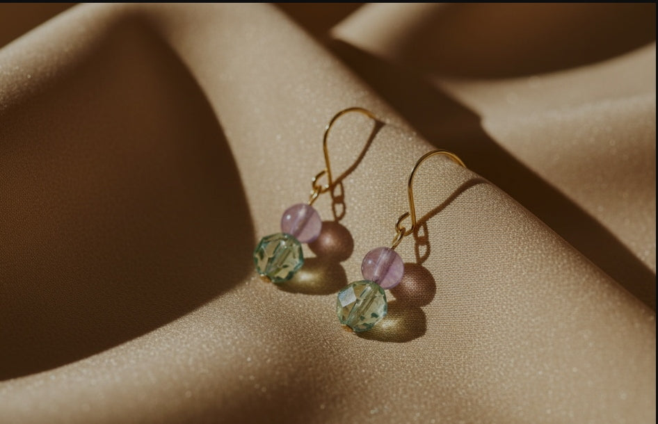 Boucles d’Oreilles Fluorite & Améthyste – Clarté & Sérénité - Pierres Naturelles - Fait Main