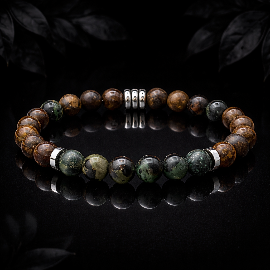 Bracelet Homme en Bronzite & Jaspe Kambaba – Stabilité & Force intérieure