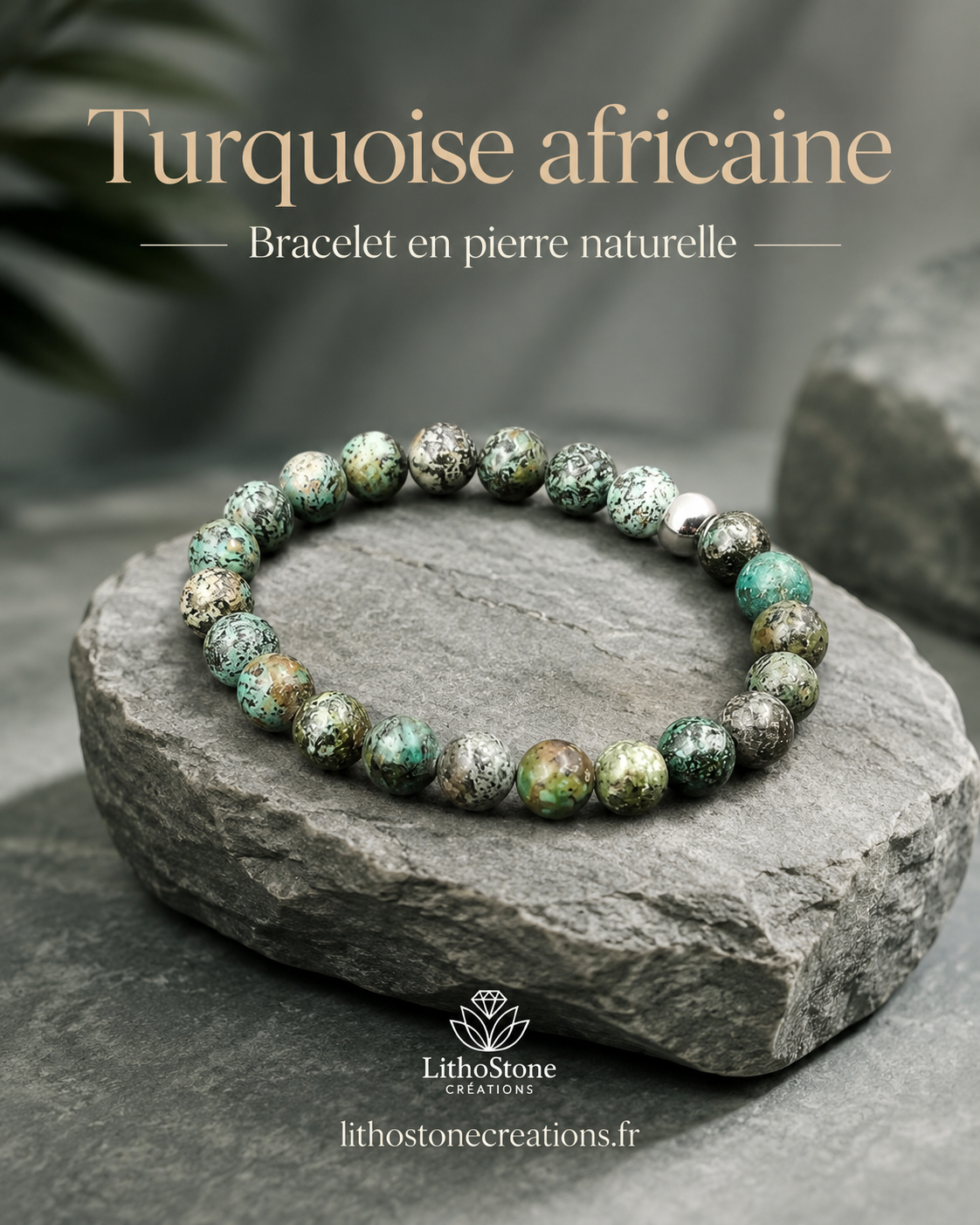 Bracelet Homme Turquoise Africaine - Stabilité & Confiance - Pierres Naturelles Fait Main