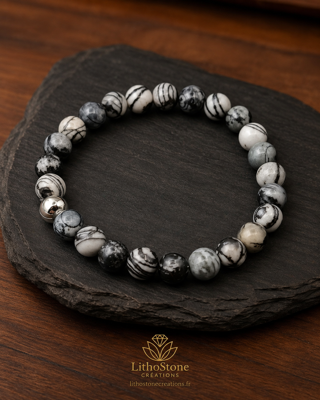 Bracelet Homme Jaspe Picasso – Stabilité & Créativité - Pierre Naturelle Fait Main