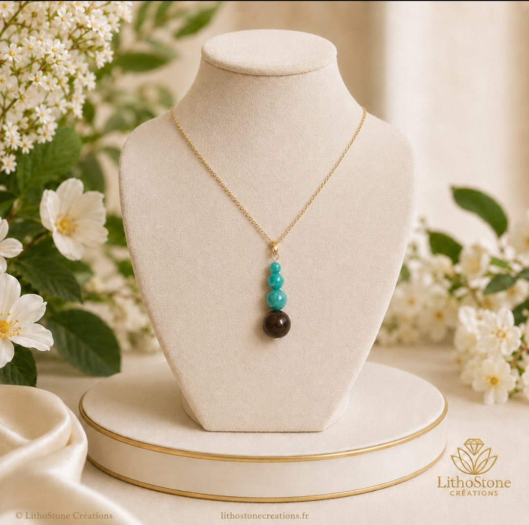 Collier Amazonite & Bronzite - Pierre Naturelle - Lithostone Creations