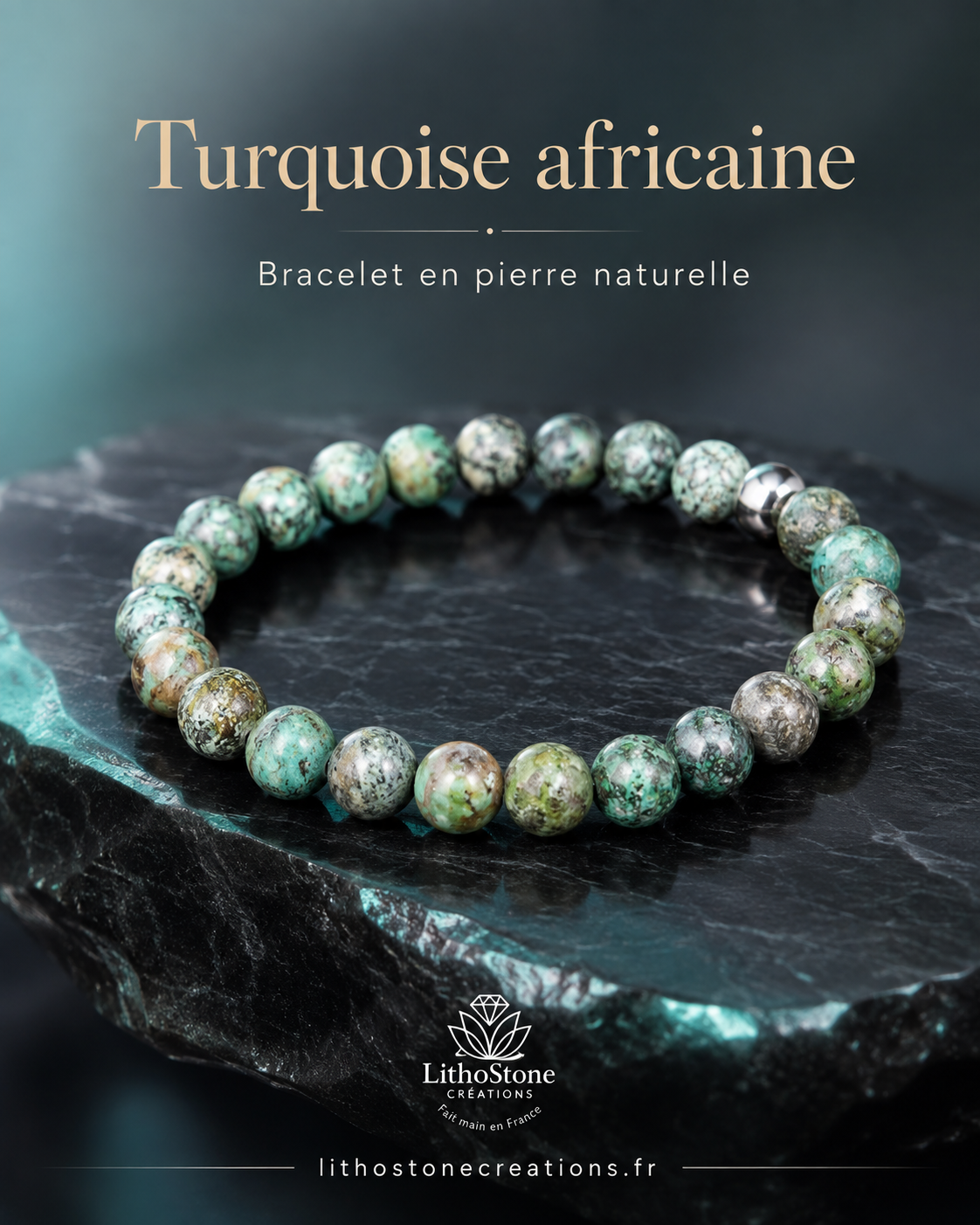 Bracelet Homme Turquoise Africaine - Stabilité & Confiance - Pierres Naturelles Fait Main